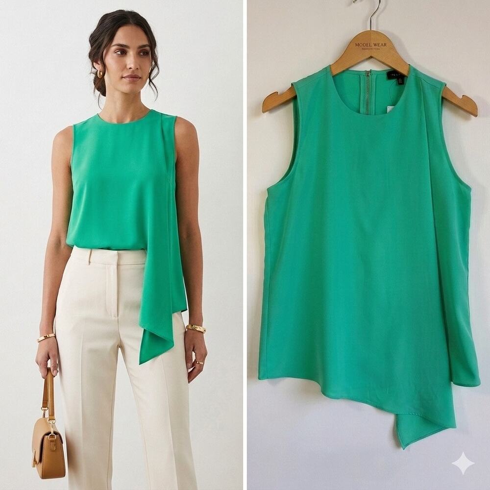 The Limited Green Asymmetric Sleeveless Blouse Office Casual Wear Capsule Top XS